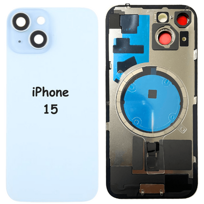 iPhone 15 Battery Back Glass Cover with Camera Lens Cover + MagSafe Magnet (Blue) - Best Cell Phone Parts Distributor in Canada, Parts Source