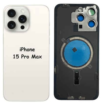 iPhone 15 Pro Max Battery Back Glass Cover with Camera Lens Cover + MagSafe Magnet (White Titanium) - Best Cell Phone Parts Distributor in Canada, Parts Source
