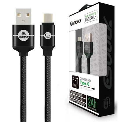 Type C Esoulk 5FT 2A Nylon Braided USB Cable Black - Best Cell Phone Parts Distributor in Canada