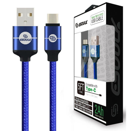 Type C Esoulk 5FT 2A Nylon Braided USB Cable Blue - Best Cell Phone Parts Distributor in Canada