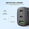 Esoulk 40Watt Fast Wall Charger with one USB and Dual Type C Ports
