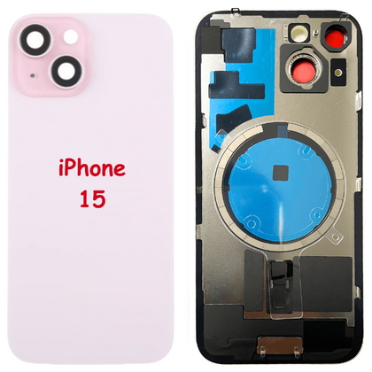 iPhone 15 Battery Back Glass Cover with Camera Lens Cover + MagSafe Magnet (Pink) - Best Cell Phone Parts Distributor in Canada, Parts Source