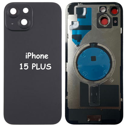 iPhone 15 Plus Battery Back Glass Cover with Camera Lens Cover + MagSafe Magnet (Black) - Best Cell Phone Parts Distributor in Canada, Parts Source