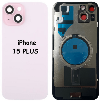 iPhone 15 Plus Battery Back Glass Cover with Camera Lens Cover + MagSafe Magnet (Pink) - Best Cell Phone Parts Distributor in Canada, Parts Source