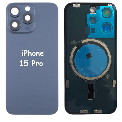 iPhone 15 Pro Battery Back Glass Cover with Camera Lens Cover + MagSafe Magnet (Blue Titanium) - Best Cell Phone Parts Distributor in Canada, Parts Source