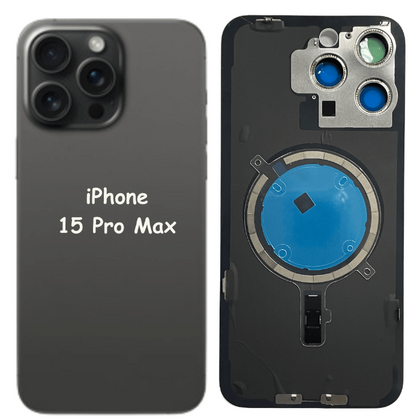 iPhone 15 Pro Max Battery Back Glass Cover with Camera Lens Cover + MagSafe Magnet (Black Titanium) - Best Cell Phone Parts Distributor in Canada, Parts Source