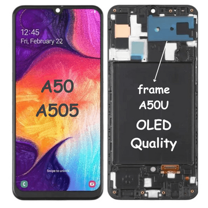 OLED Material LCD Screen and Digitizer Full Assembly with Frame for Samsung Galaxy A50-A505U (Black) - Best Cell Phone Parts Distributor in Canada, Parts Source