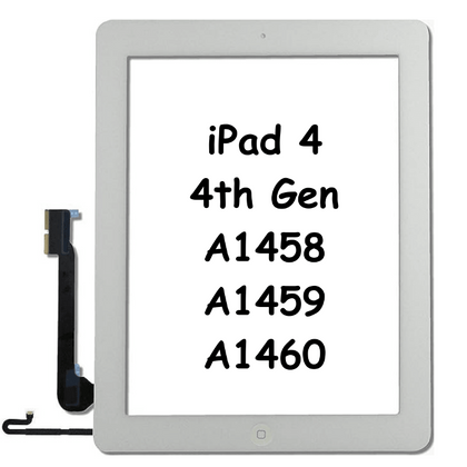 Touch Screen / Digitizer Glass with Controller Button + Home Key Button PCB Membrane Flex Cable & Adhesive For iPad 4 4th Gen A1458 A1459 A1460 (White) - Best Cell Phone Parts Distributor in Canada, Parts Source