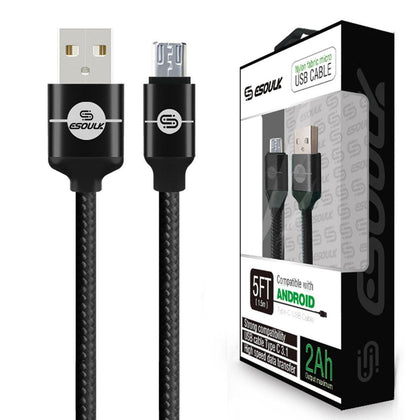 Esoulk Micro USB 5FT 2A Nylon Braided USB Cable Black - Best Cell Phone Parts Distributor in Canada