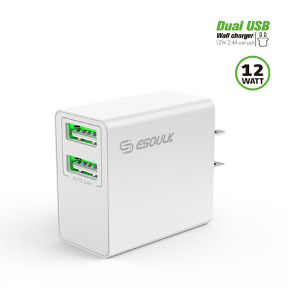 Esoulk Wall Charger 12W, 2.4A with Dual USB EA10P-WH: White - Best Cell Phone Parts Distributor in Canada, Parts Source