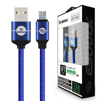 Micro USB Esoulk 5FT 2A Nylon Braided USB Cable Blue - Best Cell Phone Parts Distributor in Canada
