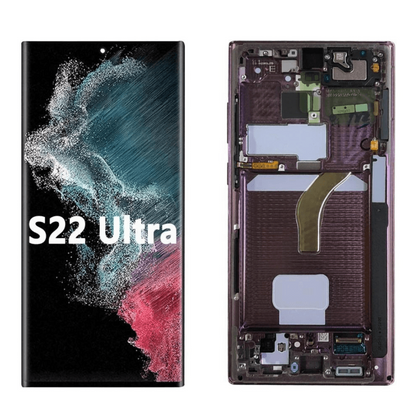 Super AMOLED Screen with Digitizer Full Assembly For Samsung Galaxy S22 Ultra 5G SM-S908B (Burgundy) - Best Cell Phone Parts Distributor in Canada, Parts Source