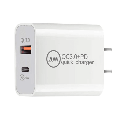 Wall Charger White WH:20W Type-C & USB-A For iPhone 12 - 13 - 14 - 15 - Best Cell Phone Parts Distributor in Canada, Parts Source